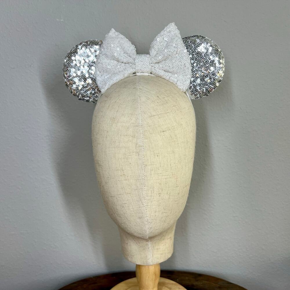 Silver Sequin Elastic Minnie Ears | Disney-Inspired Mouse Ears Headband - Picture 2 of 5